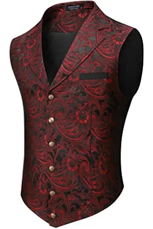 Coofandy Mens Suit Vest Paisley Floral Victorian Vests Gothic Steampunk Formal Waistcoat Tuxedo Vests with Notched Lapels, , X-Large