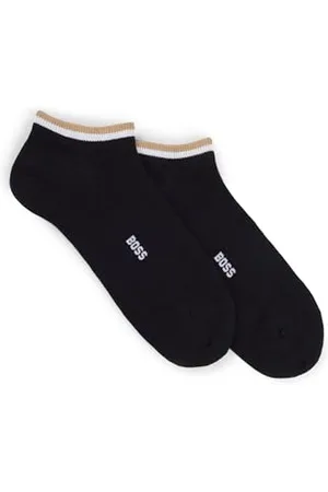 HUGO BOSS Mens 2P AS Uni stripe CC Two-pack of ankle-length socks with logo and signature stripe