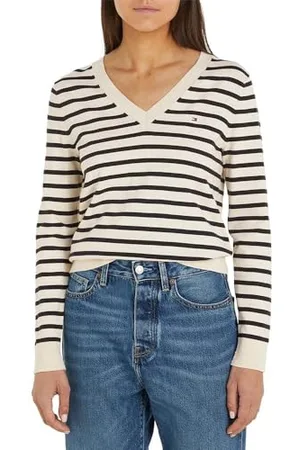 Tommy Hilfiger Women Co Jersey Stitch V-Nk Sweater Pullovers, Beige, XS