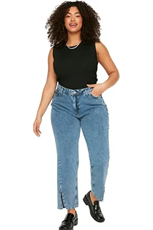 Trendyol FeMan Plus Size High Waist Straight Leg Plus Size Jeans