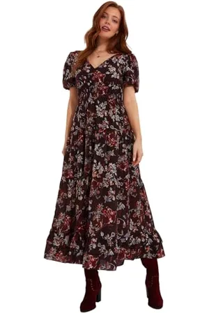 Joe Browns Womens Dark Floral Elasticated Waist Maxi Casual Dress, , 14 UK