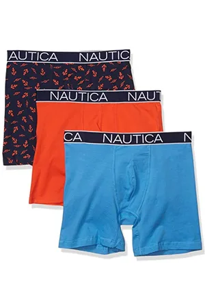 Nautica 3 Pack Classic Underwear Cotton Stretch Boxer Brief, Orange Poppy/Aero Blue/Anchor Peacock, L (Pack of 3)