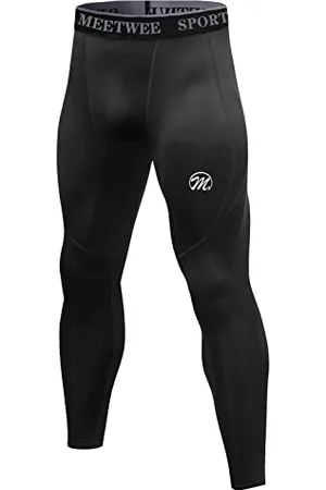 MEETWEE Mens Compression Leggings, Running Tights Cool Dry Base Layer Bottom Sports Pants for Workout Training Jogging, Long-Black, L