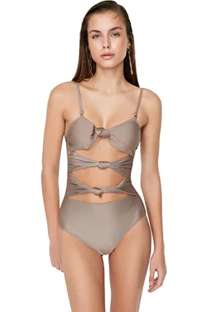 Trendyol FeMan Plain Woven Swimsuit Brown