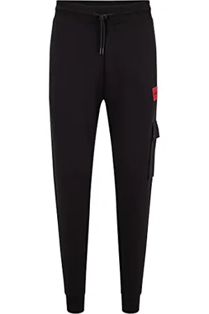HUGO BOSS Mens Dwellrom Cotton-terry cargo tracksuit bottoms with red logo label