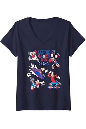 Disney Womens Mickey & Friends Sports Let the Games Begin 2024 V-Neck T-Shirt