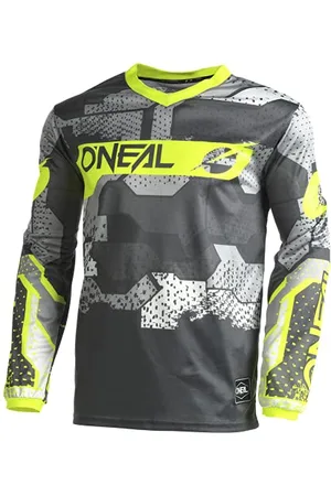 Oneal | Motocross Jersey Long Sleeve | MX Enduro | Padded Elbow Protection, V-Neck, Breathable | Element Jersey Camo V.22 | Adult | Grey Neon Yellow | Size XL