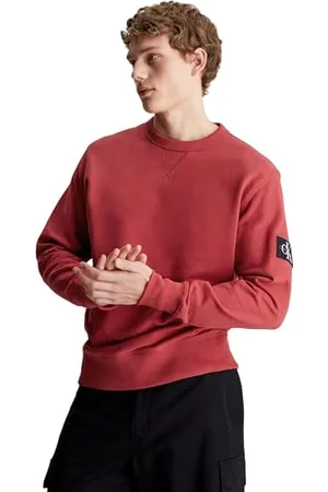 Calvin Klein Men Sweatshirt Badge Crew Neck no Hood, Red , XXL