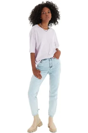 Trendyol Women Plus Size High Waist Straight Leg Mom Jeans