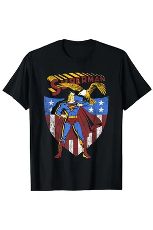 Superman All American T-Shirt - - Unisex Adults - Fans - Cartoon - Crew Neck - Short Sleeve - - S - T-Shirt - Shirt