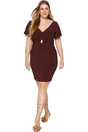 Trendyol FeMan Midi Bodycon Slim fit Knit Plus Size Dress, ,3XL