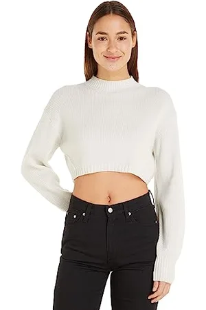 Calvin Klein Women Pullover Short Lambswool Turtleneck, (Ivory), M