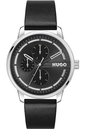 HUGO BOSS Analogue Multifunction Quartz Watch for Men #Stamp Multi Collection with Leather Strap or Stainless Steel Bracelet