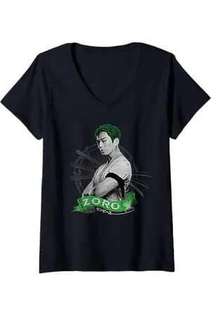 Onepiece Womens Roronoa Zoro Live Action Straw Hat Pirate Hunter V-Neck T-Shirt