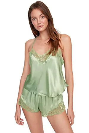 Trendyol FeMan Plain Lacework/Mesh/Net detailed Thin Woven Camisole - Shorts Pajama Set