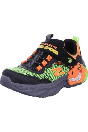 Skechers 400615L BKOR Sneaker, Black Synthetic/Orange & Green Textile/Tr, 2 UK