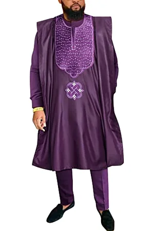 HD Collection African Mens Apparel Agbada Clothing Embroidery Dashiki Shirts and Pants Outfits 3 Pieces, , X-Large