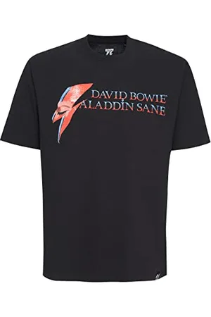 Recovered Clothing Mens David Bowie T-Shirts - Aladdin Sane Logo Unisex Crew Neck Short Sleeves Relaxed Fit Cotton Tee Top - Suitable for Sports Casual Wear - S