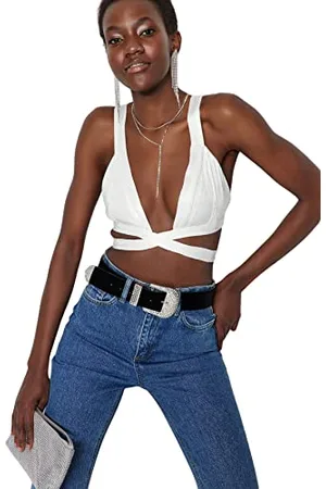 Trendyol Women Fitted Crop V Neck Knit Bustier, ,38