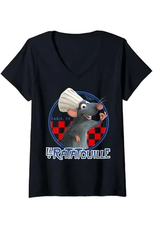 Disney Womens Pixar Ratatouille Remy Chef Hat Portrait V-Neck T-Shirt