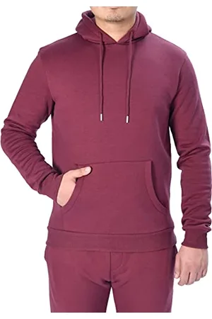 M17 Mens Pullover Hoodie Casual Hooded Sweatshirt Hoody Top Jumper Classic Plain Jacket Long Sleeve with Pocket (L, Burgundy)