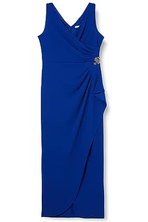 Gina Bacconi Womens V Neck Tulip Gown with Embellishment at The Waist Side and Ruching Cocktail Dress, , 14 UK