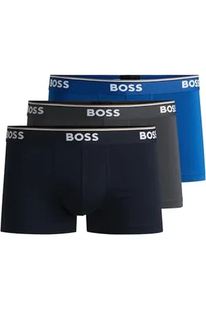 HUGO BOSS BOSS Mens Trunk 3P Power Three-Pack of Logo-Waistband Trunks in Stretch Cotton