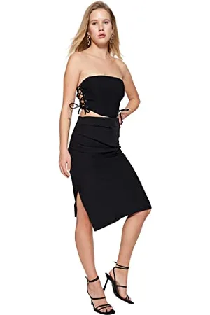 Trendyol Woman Pencil Skirt Regular fit Woven Skirt,Black,34