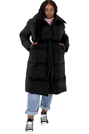 Lovedrobe Womens Ladies Long Jacket Quilted With Belt Pockets Hoodless Collar Cuffed Sleeve Waterproof Winter Coat, , 18 UK