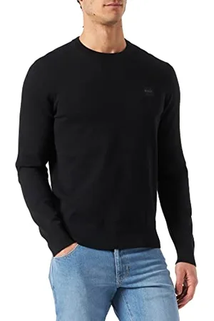 HUGO BOSS Mens Kanovano Logo-Patch Sweater in Cotton and Cashmere Black