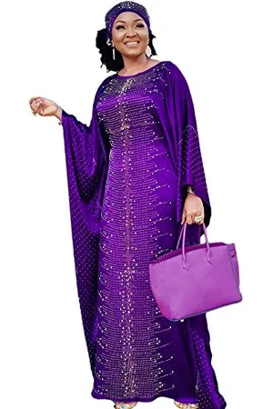 HD Collection Long African Dresses for Women Fashion Beading Rhinestone Kaftan Maxi Dress, , One Size