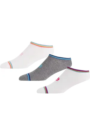 Lee Womens Ankle Socks in White/Grey | Low Rise Designer Trainer Sock | Soft Breathable Cotton Mix - Size 4-7 Multipack of 3