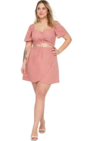 Trendyol FeMan Plus Size Mini A-line Fitted Woven Plus Size Dress