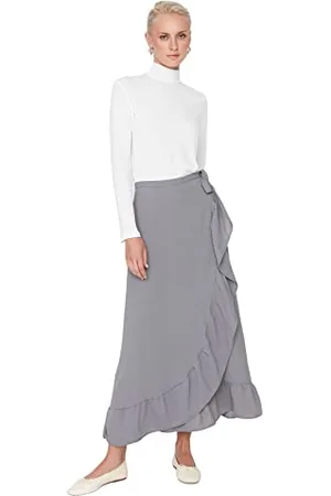 Trendyol Women Design Midi Wrapover Regular Woven Modest Skirts