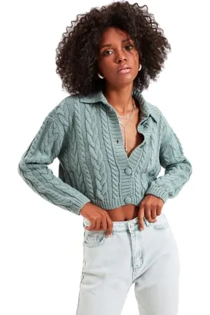 Trendyol Women Regular fit Basic Polo Neck Knitwear Cardigan