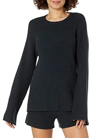THE DROP Alice Crewneck Back-Slit Ribbed Pullover Sweater, , S