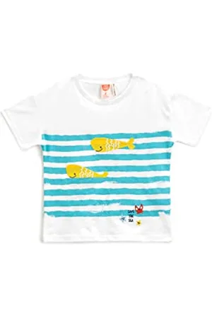 Koton Baybboys Short Sleeve Cotton T-Shirt Whale Embroidered Detail Crew Neck Cotton T-Shirt,