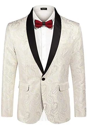 Coofandy Mens Floral Tuxedo Jacket Paisley Shawl Lapel Suit Blazer Jacket for Dinner,Prom,Wedding, , L