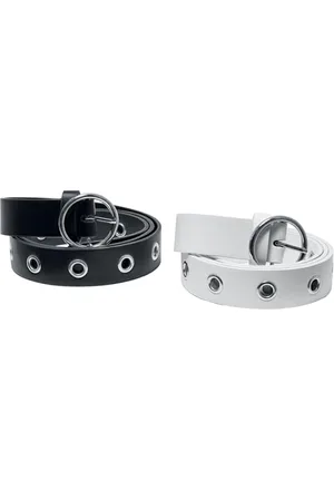 Urban classics Unisex Synthetic Leather Eyelet Belt, Pack of 2 Belt, Black White, S-M UK