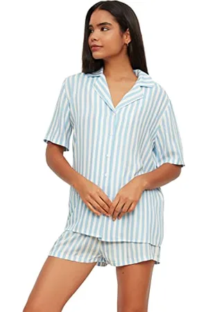 Trendyol Women Striped Middle Woven Shirt-Short Pajama Set