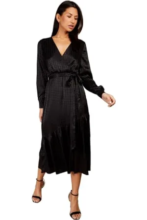 Little Mistress Satin Houndstooth Mock Wrap Midaxi Dress, 14