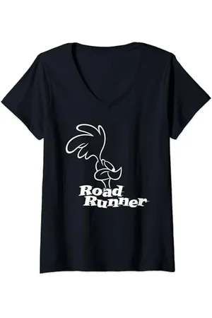 LOONEY TUNES Road Runner Logo Profile Dark V-Neck T-Shirt