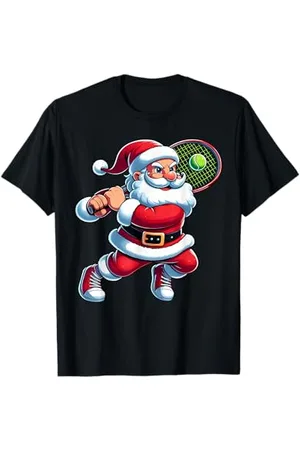 Christmas Santa Claus Tennis Boys Girls Kids Xmas Sport T-Shirt