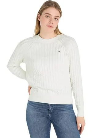 Tommy Hilfiger Women Co Cable C-Nk Sweater Pullovers, White, XS