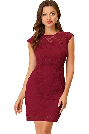 Allegra K Elegant Stretch Knit Lace Dress for Women