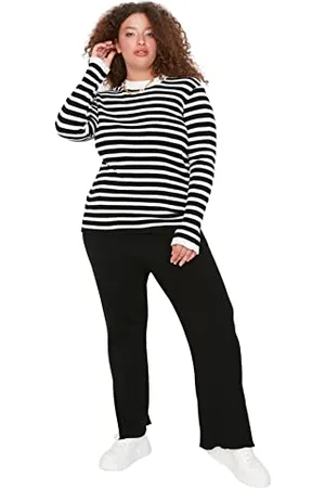 Trendyol Women Plus Size Normal Waist Straight Leg Wide Leg Plus Size Trousers