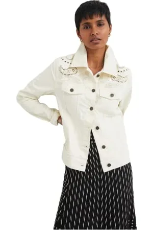 Desigual Santa Monica Cream Fringed Western Style Denim Jacket Style 22SWED09