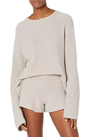THE DROP Alice Crewneck Back-Slit Ribbed Pullover Sweater, , L