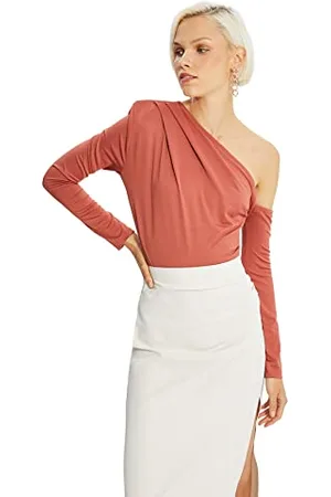Trendyol Women Straight Shirred / Draped detailed Medium Knitted Bodysuit