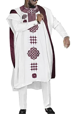HD Collection African Mens Apparel Agbada Clothing Embroidery Dashiki Shirts and Pants Outfits 3 Pieces, , XL